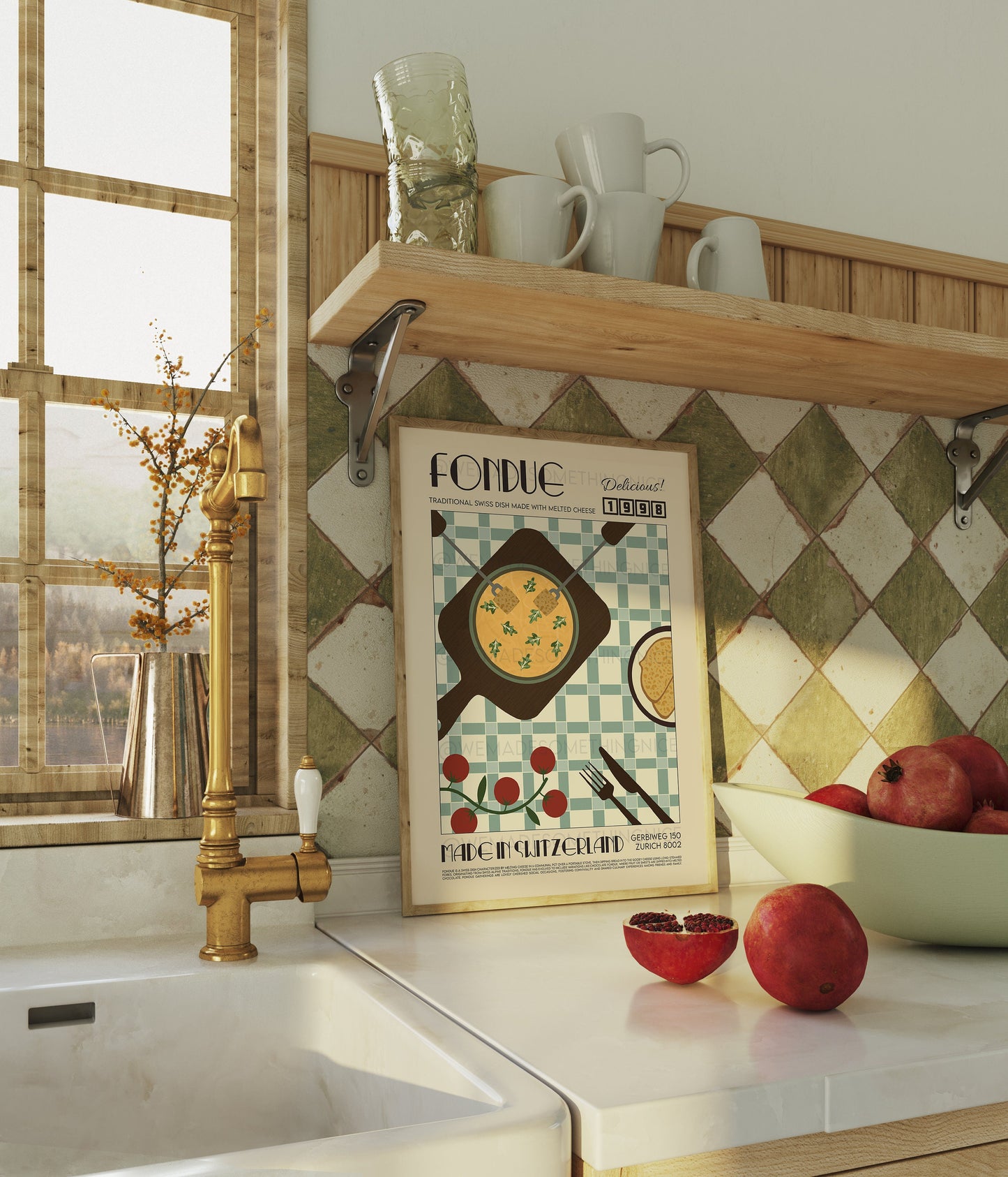 Swiss Fondue Poster, Kitchen Poster, Kitchen Print, Food Print, Modern Kitchen Decor, Retro Poster, Pop Art, Kitchen Art, Exhibition Poster