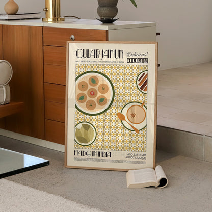 Gulab Jamun Poster, Food Print, Modern Kitchen Decor, Travel Poster, Kitchen Poster, Exhibition Poster Retro Wall Art, India Print