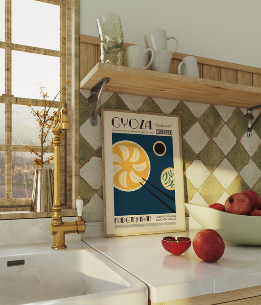 Gyoza Poster, Kitchen Poster, Kitchen Print, Food Print, Modern Kitchen Decor, Illustration, Japanese, Food, Dumplings, Retro Wall Art