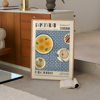 Ras Malai Poster, Food Print, Modern Kitchen Decor, Travel Poster, Kitchen Poster, Exhibition Poster Retro Wall Art, India Print