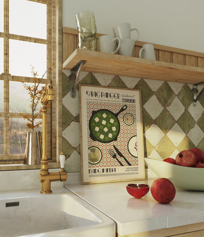 Saag Paneer Poster, Kitchen Poster, Food Print, Modern Kitchen Decor, Travel Poster, Exhibition Poster Retro Wall Art, India Print