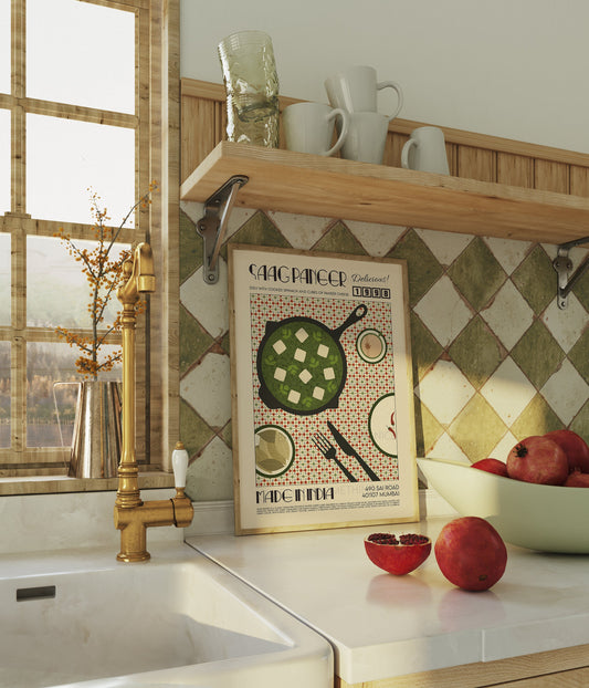 Saag Paneer Poster, Kitchen Poster, Food Print, Modern Kitchen Decor, Travel Poster, Exhibition Poster Retro Wall Art, India Print