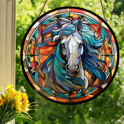 White Horse: Stained Glass Style Window Hanging Made With Real Glass