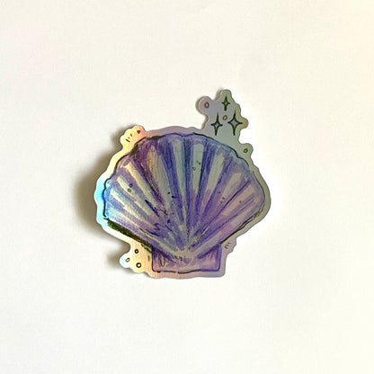 Sparkle Sea Shell | 3" Holographic Sticker Decal | Waterproof Weatherproof | Ocean Seashells