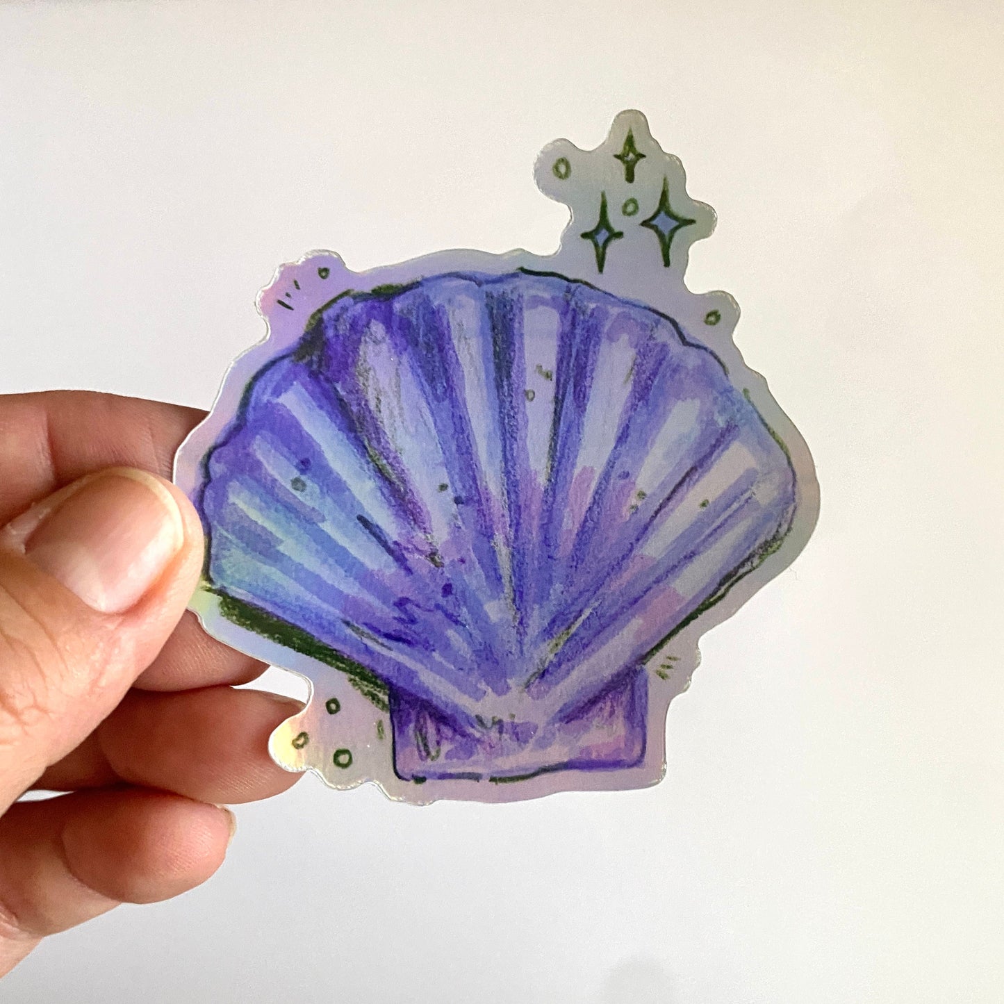 Sparkle Sea Shell | 3" Holographic Sticker Decal | Waterproof Weatherproof | Ocean Seashells