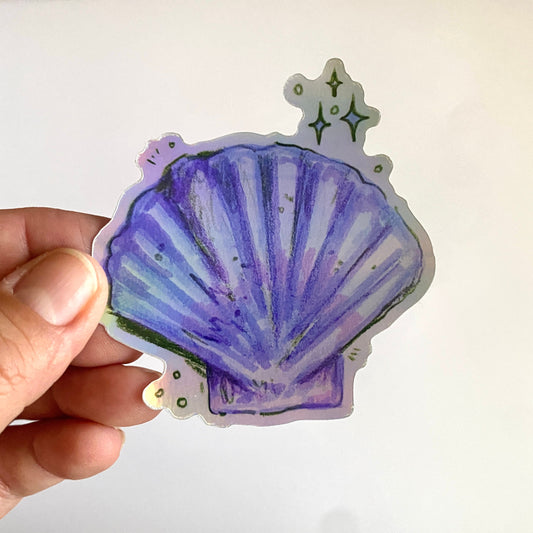 Sparkle Sea Shell | 3" Holographic Sticker Decal | Waterproof Weatherproof | Ocean Seashells