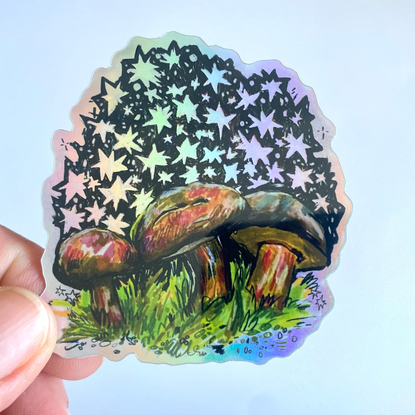 Starry Shrooms | 3" Holographic Sticker Decal | Waterproof Weatherproof | Mushrooms Mystic