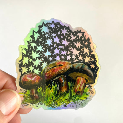 Starry Shrooms | 3" Holographic Sticker Decal | Waterproof Weatherproof | Mushrooms Mystic