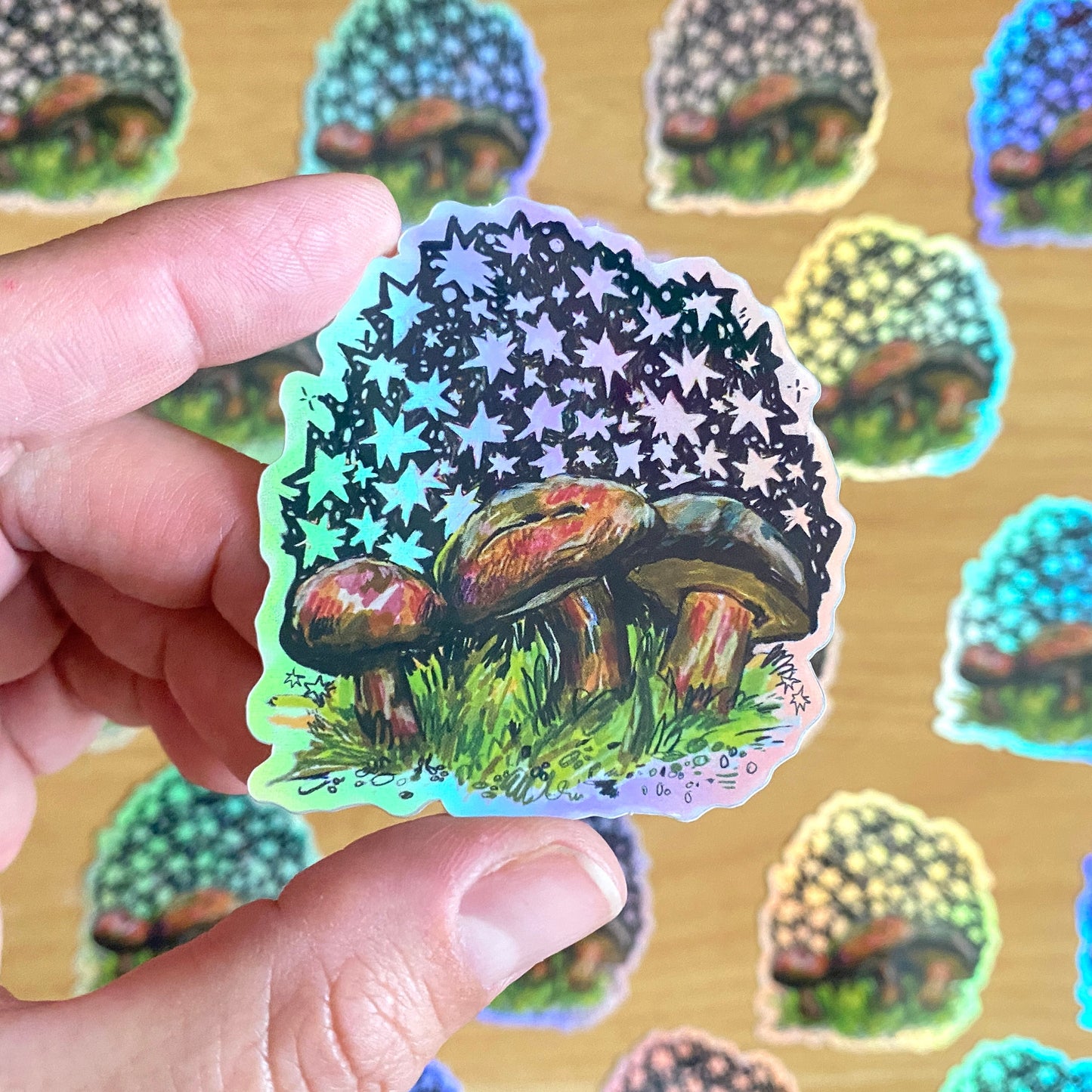 Starry Shrooms | 3" Holographic Sticker Decal | Waterproof Weatherproof | Mushrooms Mystic