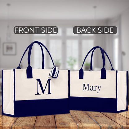 Monogram and Personalized Name Cotton Canvas Tote Bag Initial Tote Bag Letter Tote Bag Birthday Gift Bag Beach Bag Custom Monogrammed Bag