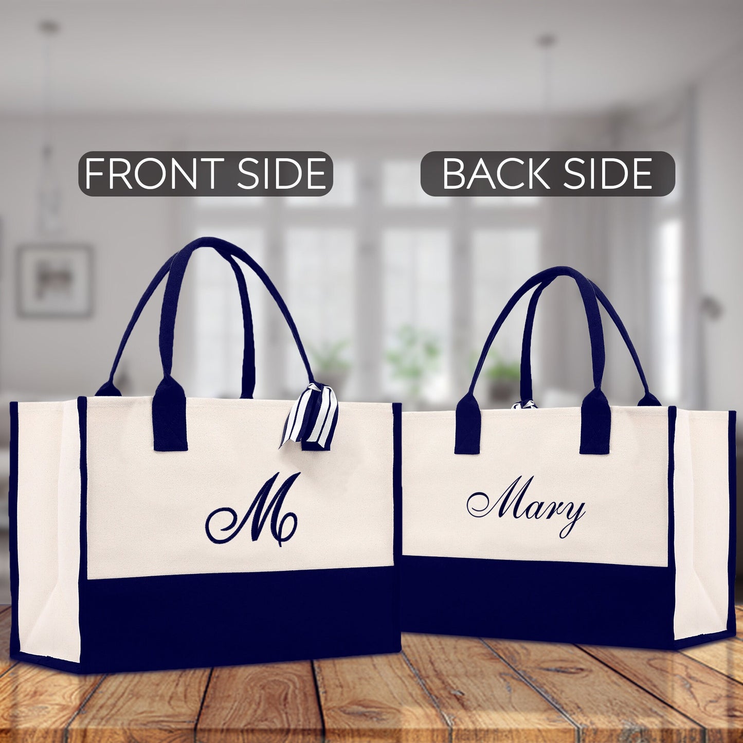 Monogram and Personalized Name Cotton Canvas Tote Bag Initial Tote Bag Letter Tote Bag Birthday Gift Bag Beach Bag Custom Monogrammed Bag