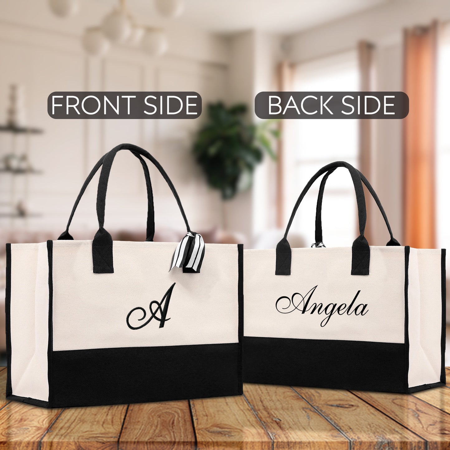 Monogram and Personalized Name Cotton Canvas Tote Bag Initial Tote Bag Letter Tote Bag Birthday Gift Bag Beach Bag Custom Monogrammed Bag
