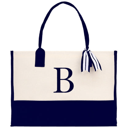 Monogram and Personalized Name Cotton Canvas Tote Bag Initial Tote Bag Letter Tote Bag Birthday Gift Bag Beach Bag Custom Monogrammed Bag