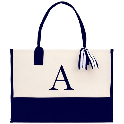 Monogram and Personalized Name Cotton Canvas Tote Bag Initial Tote Bag Letter Tote Bag Birthday Gift Bag Beach Bag Custom Monogrammed Bag