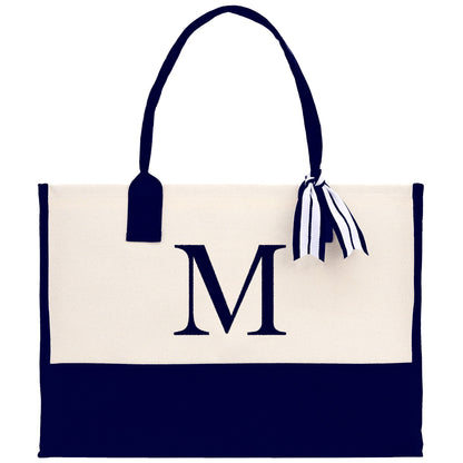 Monogram and Personalized Name Cotton Canvas Tote Bag Initial Tote Bag Letter Tote Bag Birthday Gift Bag Beach Bag Custom Monogrammed Bag