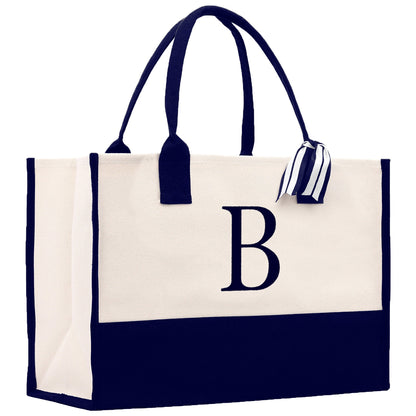 Monogram and Personalized Name Cotton Canvas Tote Bag Initial Tote Bag Letter Tote Bag Birthday Gift Bag Beach Bag Custom Monogrammed Bag