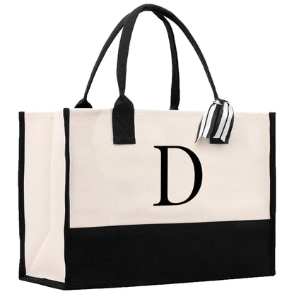Monogram and Personalized Name Cotton Canvas Tote Bag Initial Tote Bag Letter Tote Bag Birthday Gift Bag Beach Bag Custom Monogrammed Bag