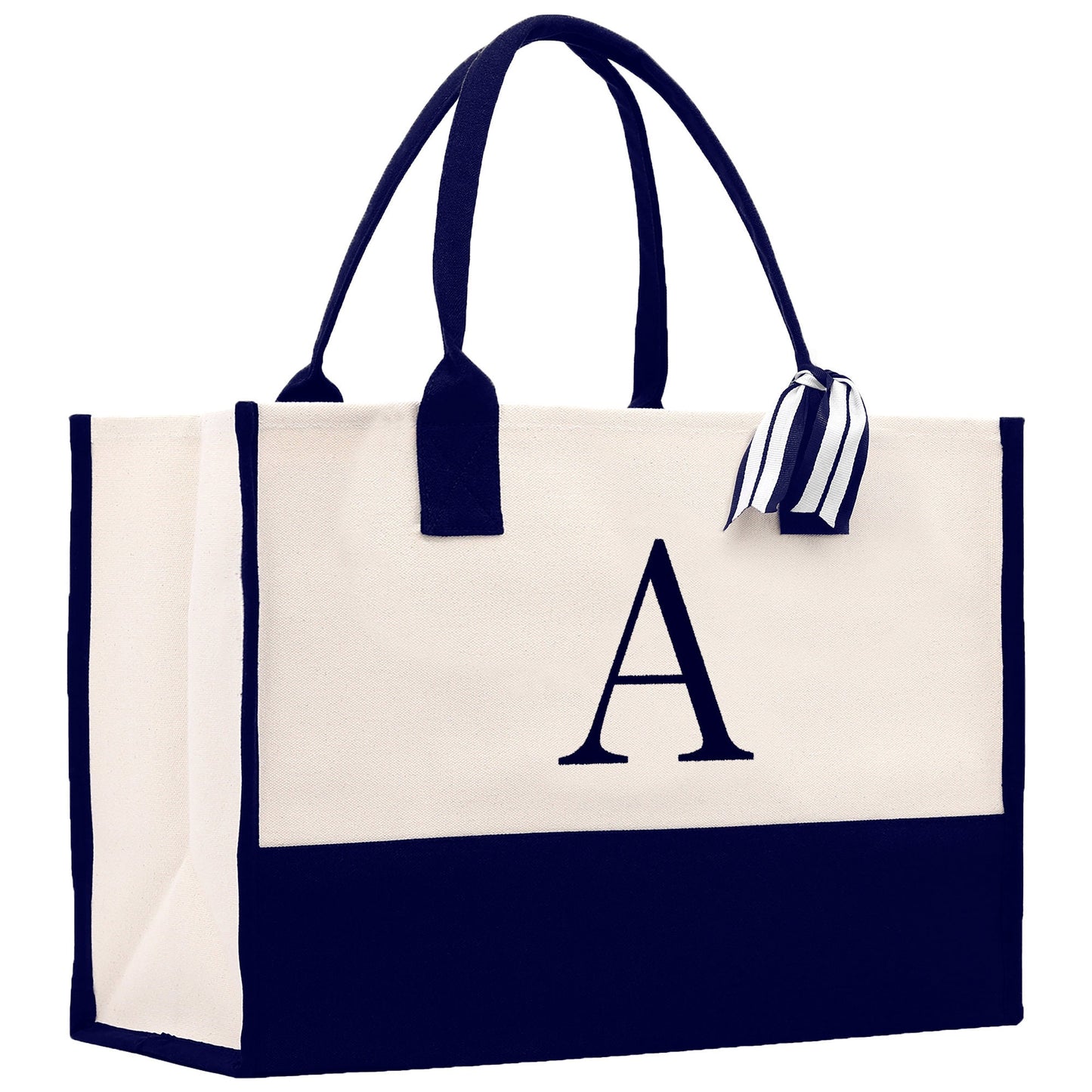 Monogram and Personalized Name Cotton Canvas Tote Bag Initial Tote Bag Letter Tote Bag Birthday Gift Bag Beach Bag Custom Monogrammed Bag