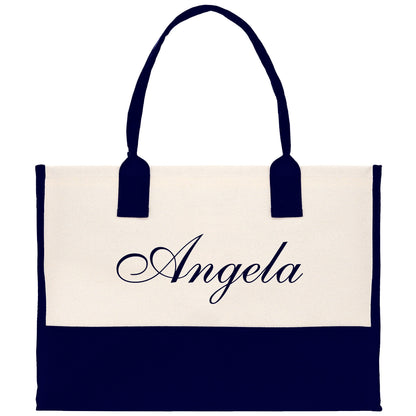 Monogram and Personalized Name Cotton Canvas Tote Bag Initial Tote Bag Letter Tote Bag Birthday Gift Bag Beach Bag Custom Monogrammed Bag