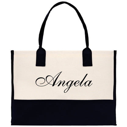 Monogram and Personalized Name Cotton Canvas Tote Bag Initial Tote Bag Letter Tote Bag Birthday Gift Bag Beach Bag Custom Monogrammed Bag