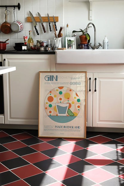 Gin Print, Retro Cocktail Poster, Kitchen Decor, Cocktail Print, Mid Century Modern, Gin and Tonic Print