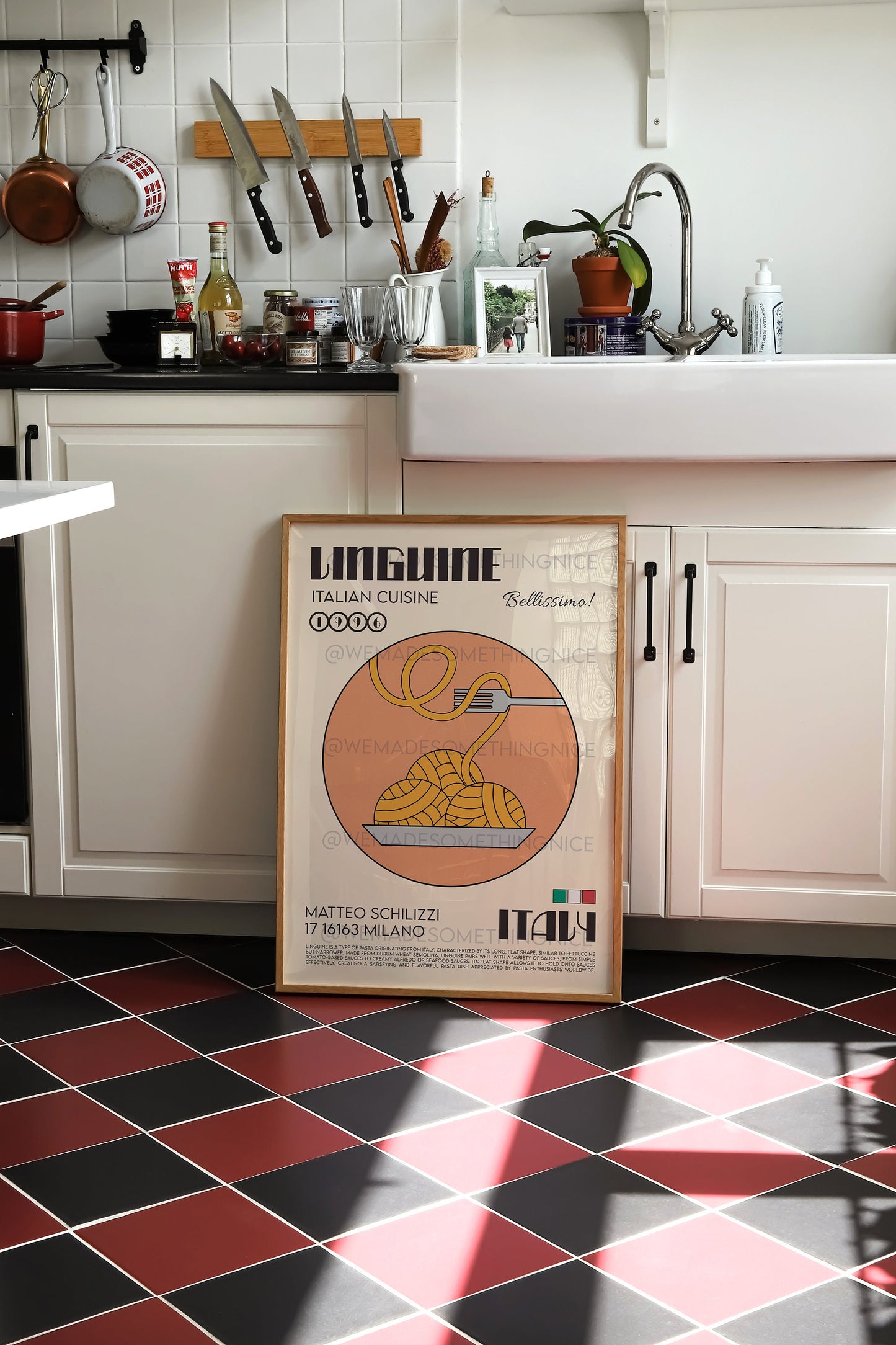 Linguine Poster, Pasta Poster, Kitchen Art, Kitchen wall Art, Italy Poster, Chef Print, Retro Wall Art