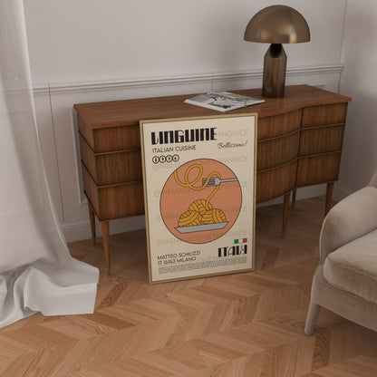 Linguine Poster, Pasta Poster, Kitchen Art, Kitchen wall Art, Italy Poster, Chef Print, Retro Wall Art