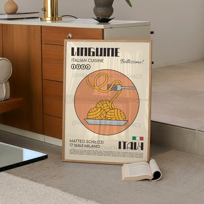 Linguine Poster, Pasta Poster, Kitchen Art, Kitchen wall Art, Italy Poster, Chef Print, Retro Wall Art