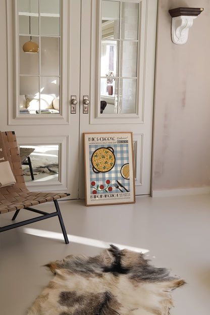 Mac & Cheese Poster, Kitchen Art, Kitchen Poster, Food Poster, Modern Kitchen Decor, Illustration, Pasta, Food, Retro Wall Art