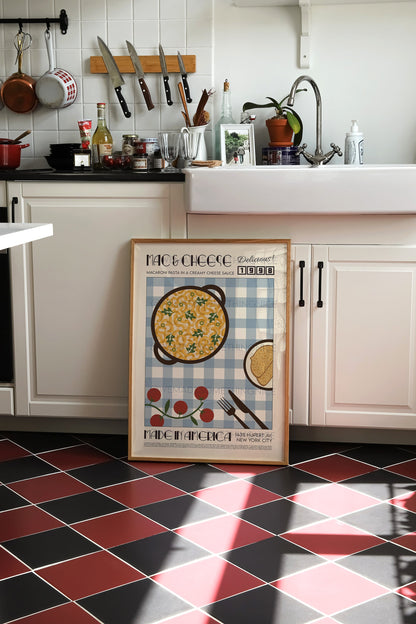 Mac & Cheese Poster, Kitchen Art, Kitchen Poster, Food Poster, Modern Kitchen Decor, Illustration, Pasta, Food, Retro Wall Art