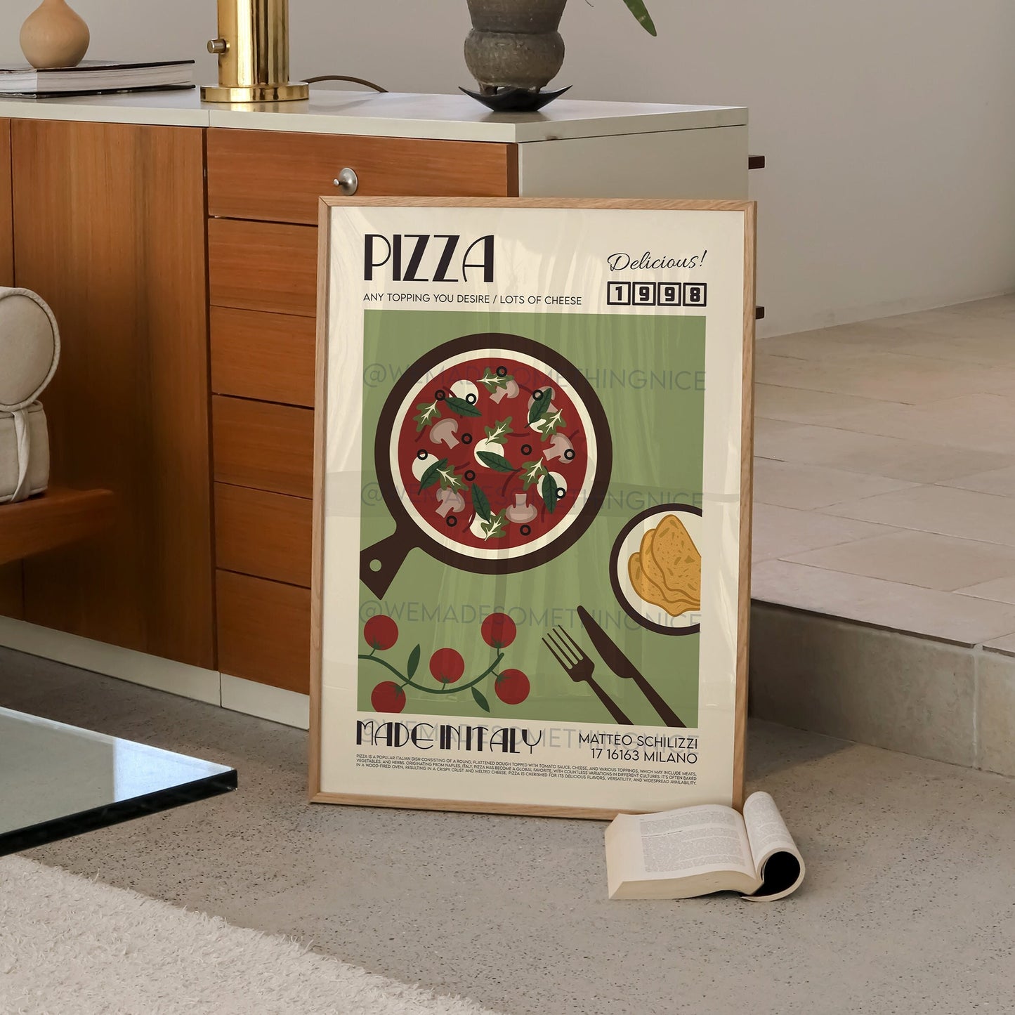 Pizza Print, Kitchen Poster, Kitchen Print, Food Poster, Kitchen Art, Kitchen Decor, Food Art, Mid Century Modern,