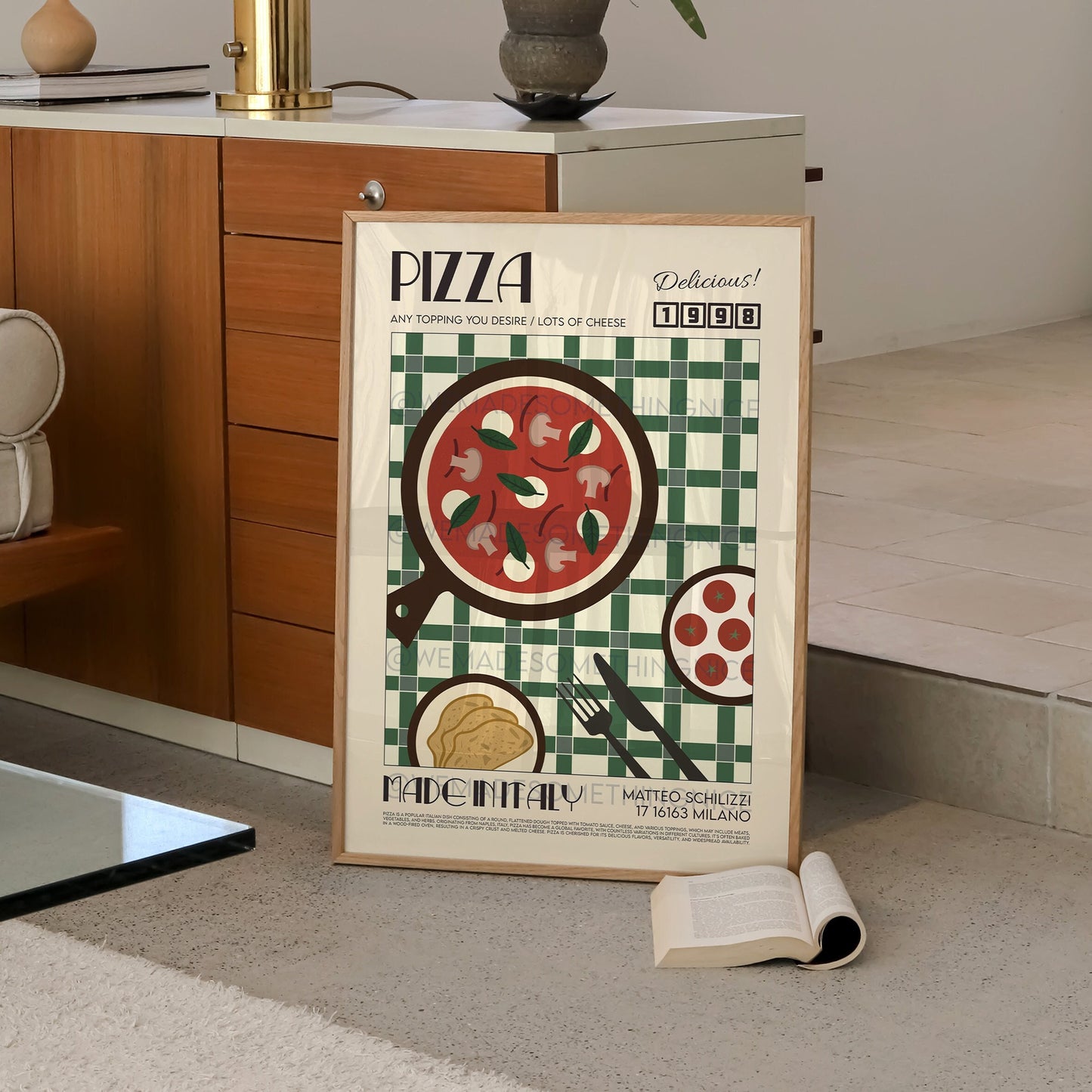 Pizza Print, Kitchen Art, Kitchen Poster, Kitchen Print, Italy Poster, Kitchen Decor, Food Art, Mid Century Modern