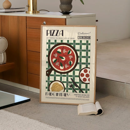Pizza Print, Kitchen Art, Kitchen Poster, Kitchen Print, Italy Poster, Kitchen Decor, Food Art, Mid Century Modern