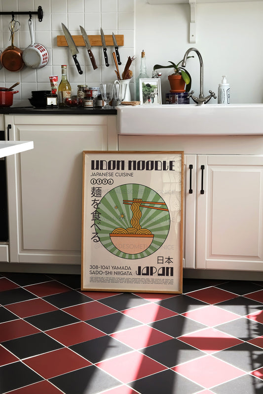 Udon Poster, Kitchen Poster, Kitchen Print, Food Art,  Modern Kitchen Decor, Illustration, Japanese Art, Retro Wall Art