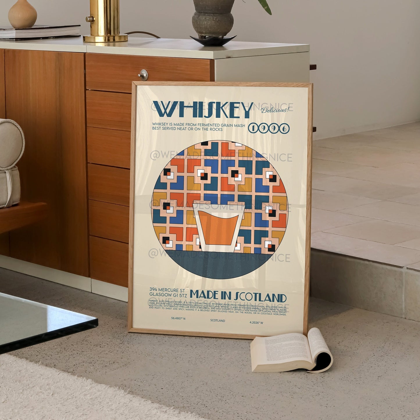 Whiskey Print, Cocktail Art, Kitchen Art, Kitchen Poser, Drinks Poster, Kitchen Decor, Cocktail Poster, Mid Century Modern, Illustration