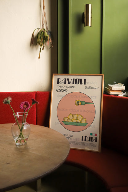 Ravioli Poster, Pasta Poster, Kitchen Poster, Kitchen Print, Retro Wall Art, Modern Kitchen Decor, Illustration, Kitchen Art, Chef Print