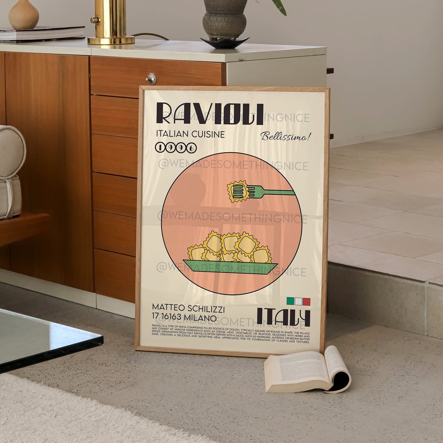 Ravioli Poster, Pasta Poster, Kitchen Poster, Kitchen Print, Retro Wall Art, Modern Kitchen Decor, Illustration, Kitchen Art, Chef Print