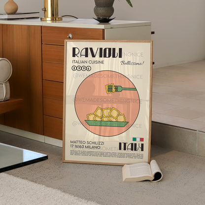 Ravioli Poster, Pasta Poster, Kitchen Poster, Kitchen Print, Retro Wall Art, Modern Kitchen Decor, Illustration, Kitchen Art, Chef Print