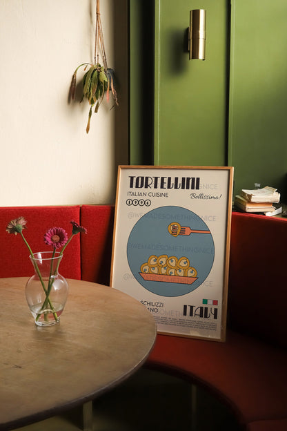 Tortellini Poster, Pasta Poster, Kitchen Poster, Kitchen Print, Modern Kitchen Decor, Illustration, Kitchen Art, Pasta Print, Retro Wall Art