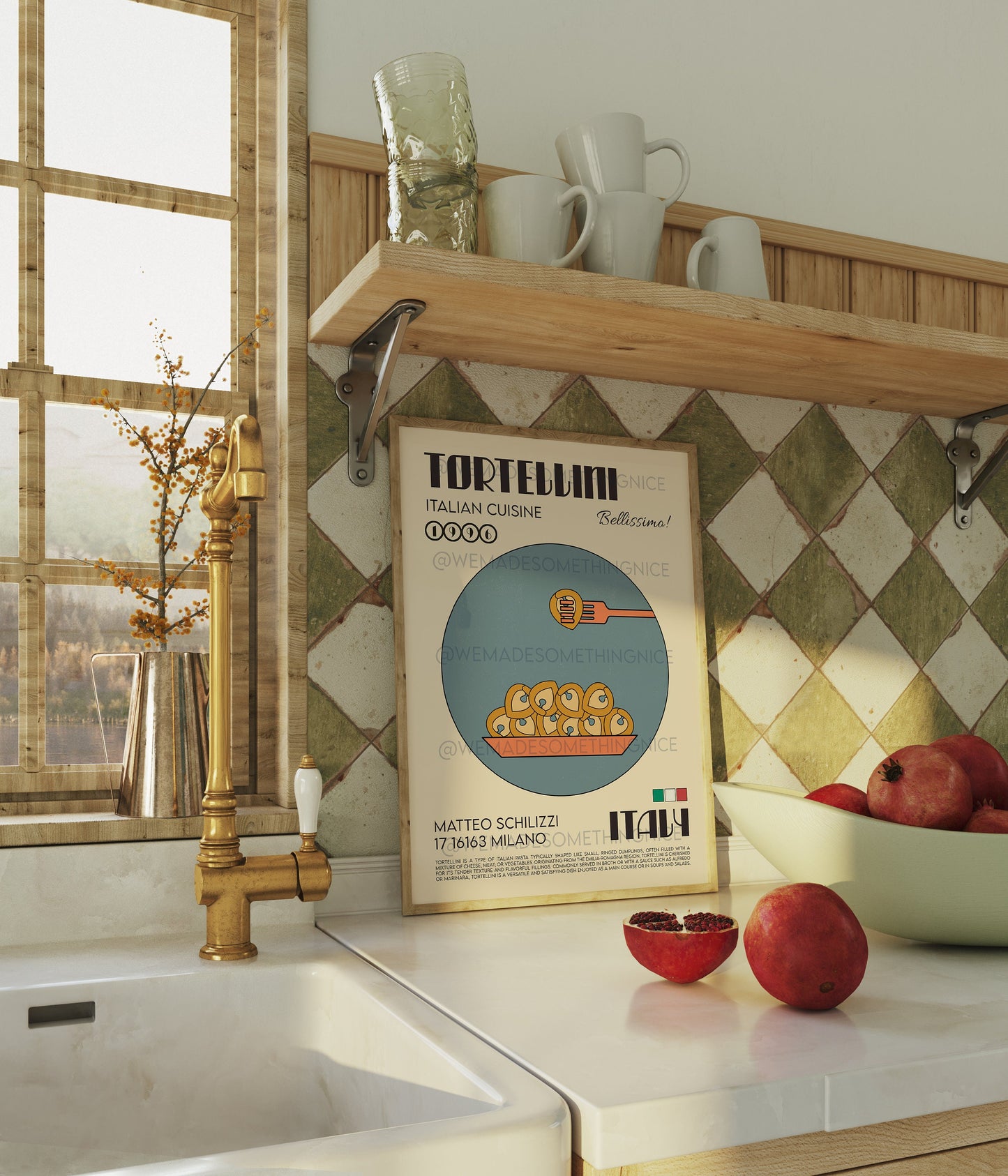 Tortellini Poster, Pasta Poster, Kitchen Poster, Kitchen Print, Modern Kitchen Decor, Illustration, Kitchen Art, Pasta Print, Retro Wall Art