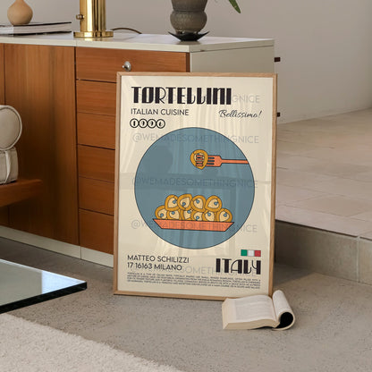 Tortellini Poster, Pasta Poster, Kitchen Poster, Kitchen Print, Modern Kitchen Decor, Illustration, Kitchen Art, Pasta Print, Retro Wall Art