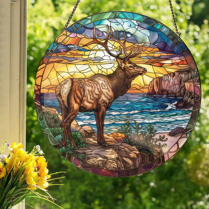 Coastal Elk: Stained Glass Style Window Hanging