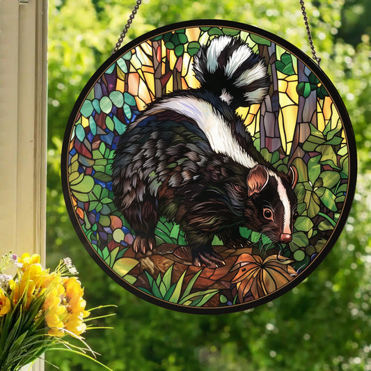 Forest Skunk: Stained Glass Style Window Hanging