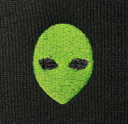 ALIEN Beanie, Green Alien Embroidered Beanie, Space Galactic Winter Cap Extraterrestrial Area 51 Embroidered Beanie, Rave Beanie