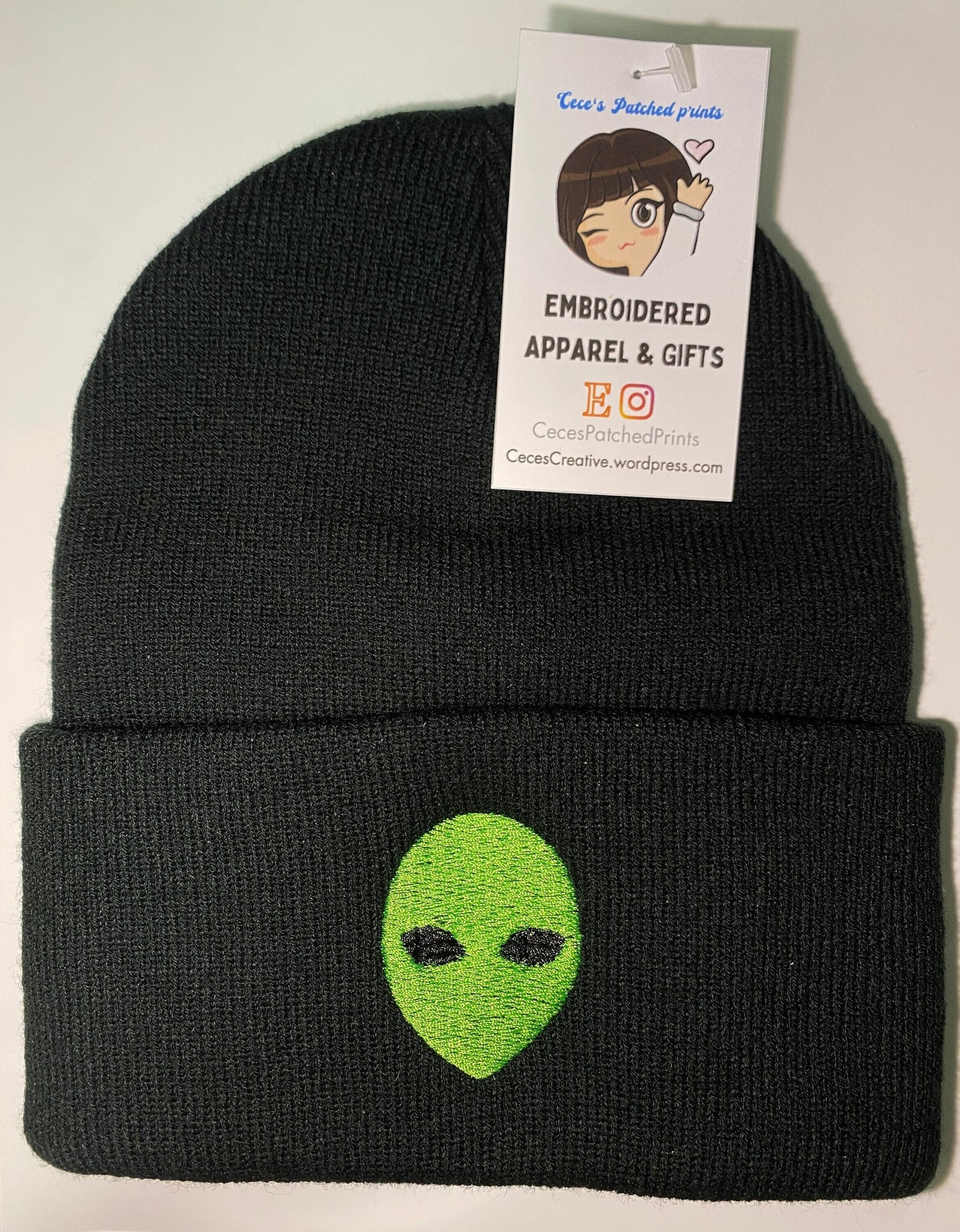 ALIEN Beanie, Green Alien Embroidered Beanie, Space Galactic Winter Cap Extraterrestrial Area 51 Embroidered Beanie, Rave Beanie