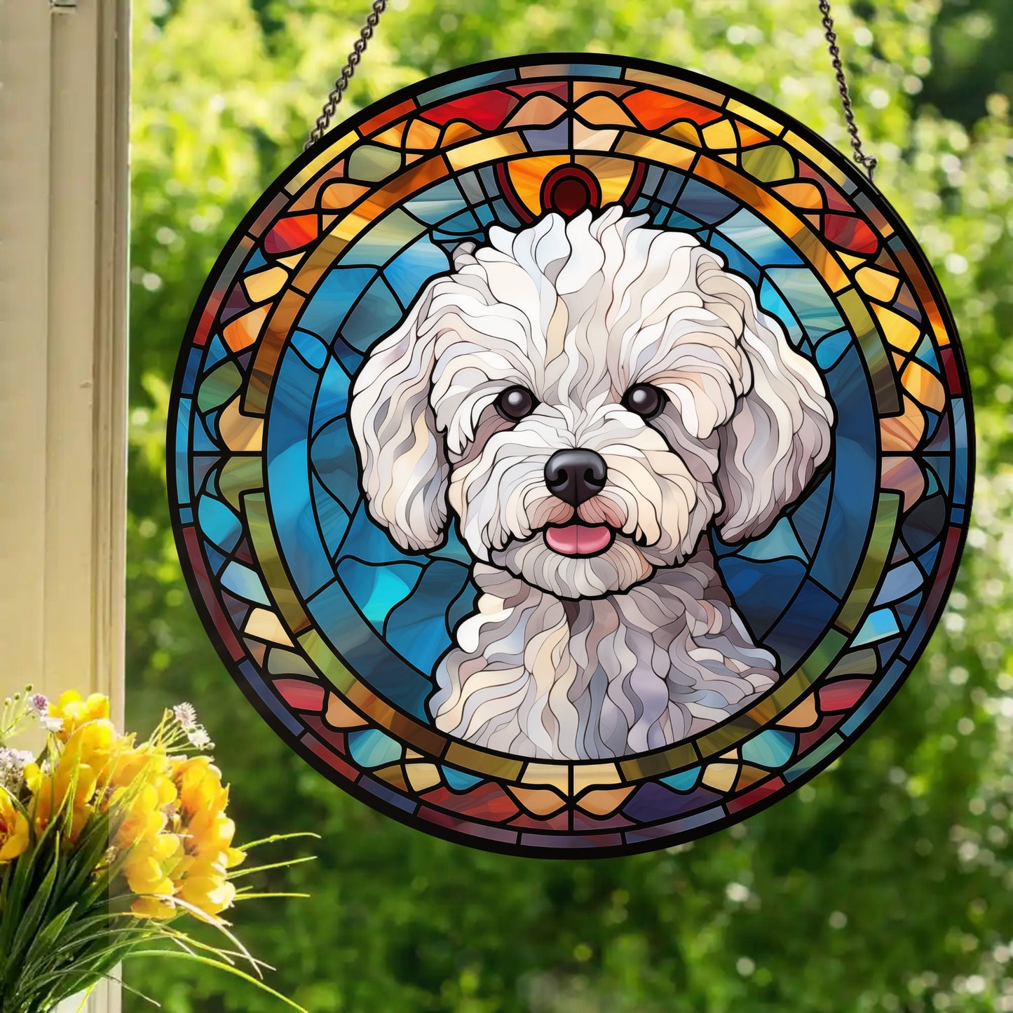 Bichon Frisé: Stained Glass Style Window Hanging