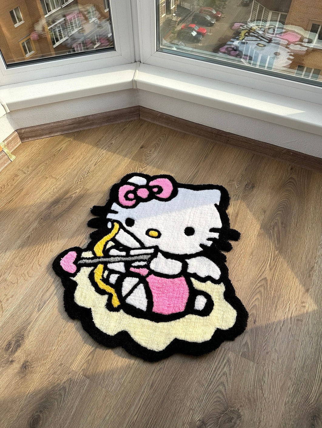 Cupid Puffy Rug – Custom Tufted Fluffy Carpet, Handmade Angel Rug with Bow, Kawaii Cute Bedroom Decor, Gift Idea for Cute Rug Lovers