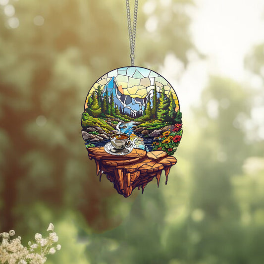 Mountain window decor, Colorado ornament, Acrylic window hangings, Travel artwork, gift for mom, house decor, Flower suncatcher, sunset