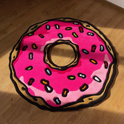 Handmade Tufted Pink Donut Rug - Perfect Gift for Friends, Girlfriends, Kids, Colleagues and Cartoon Fans