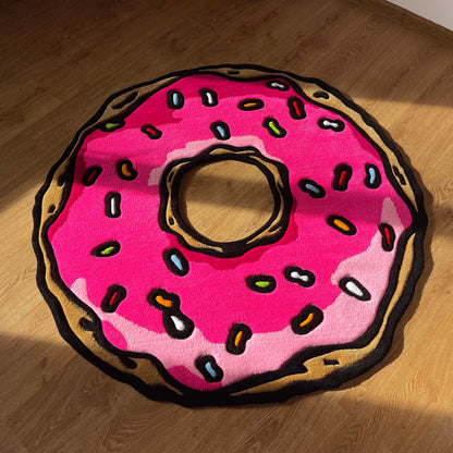 Handmade Tufted Pink Donut Rug - Perfect Gift for Friends, Girlfriends, Kids, Colleagues and Cartoon Fans